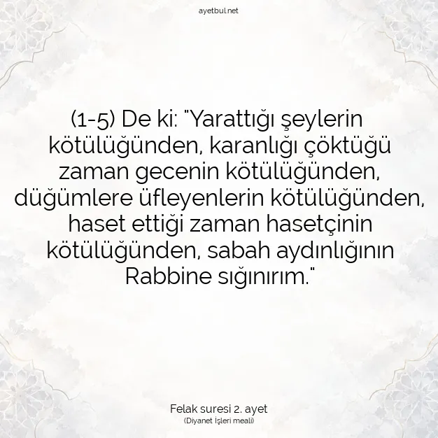 Ayetbul | Kuran Mealleri | Quran | Felak suresi 2. ayet
