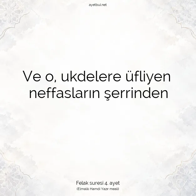 Ayetbul | Kuran Mealleri | Quran | Felak suresi 4. ayet
