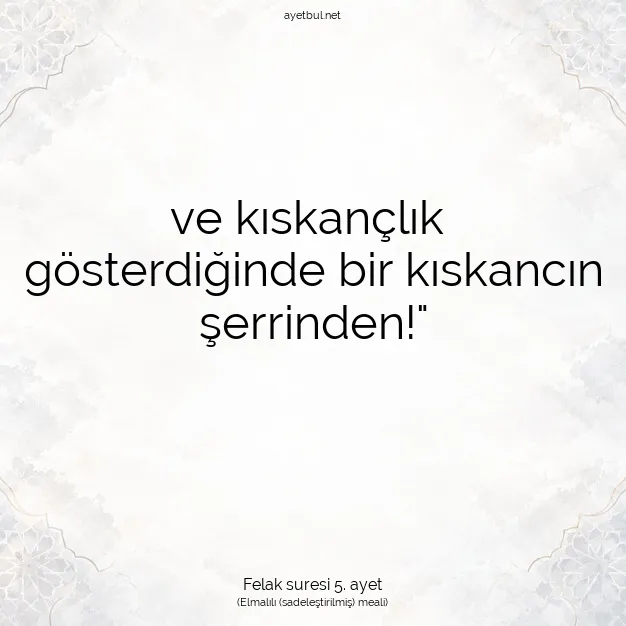 Ayetbul | Kuran Mealleri | Quran | Felak suresi 5. ayet