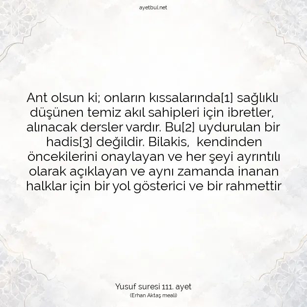 Ayetbul | Kuran Mealleri | Quran | Yusuf suresi 111. ayet