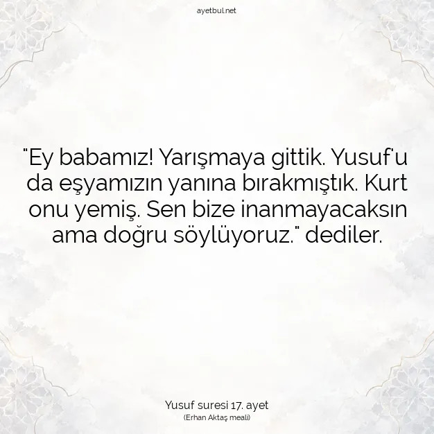 Ayetbul | Kuran Mealleri | Quran | Yusuf suresi 17. ayet