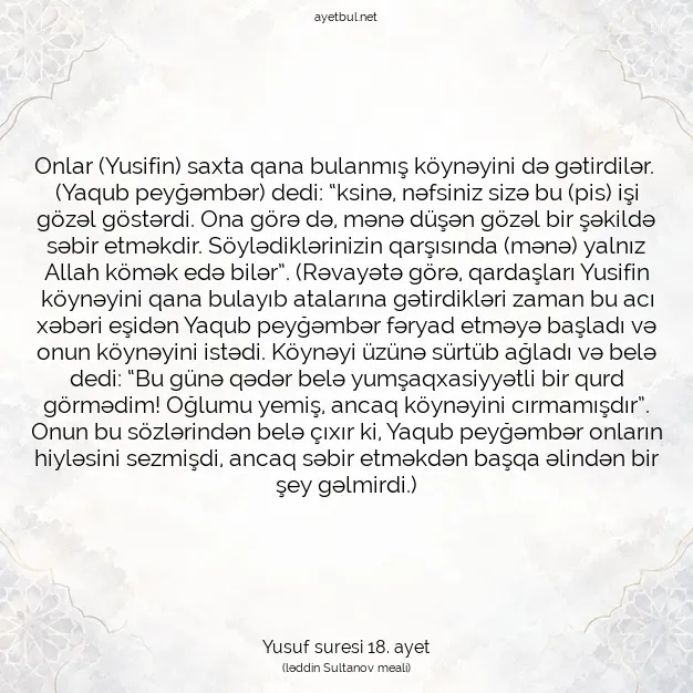 Ayetbul | Kuran Mealleri | Quran | Yusuf suresi 18. ayet