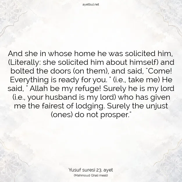 Ayetbul | Kuran Mealleri | Quran | Yusuf suresi 23. ayet