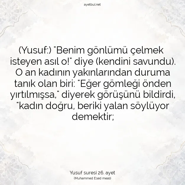 Ayetbul | Kuran Mealleri | Quran | Yusuf suresi 26. ayet