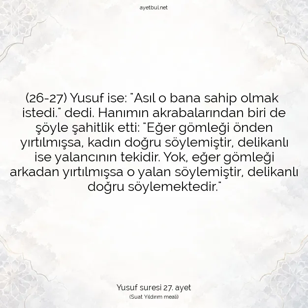Ayetbul | Kuran Mealleri | Quran | Yusuf suresi 27. ayet