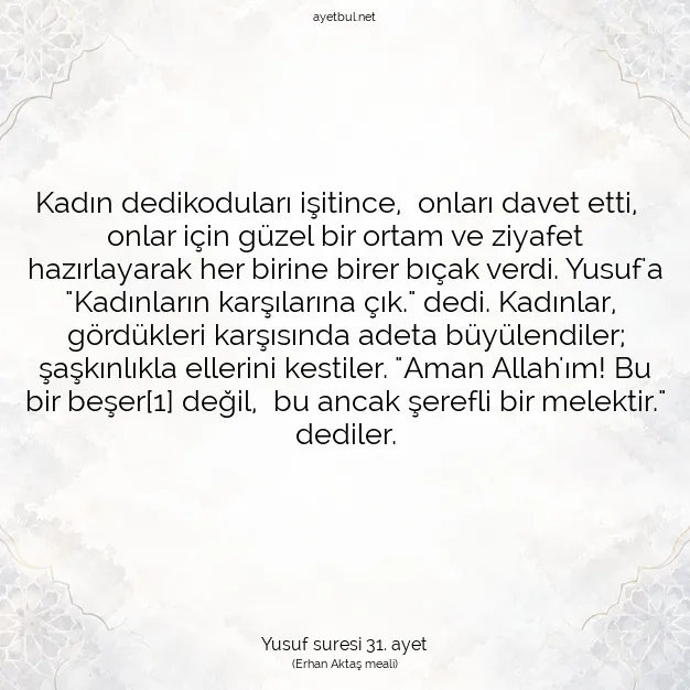 Ayetbul | Kuran Mealleri | Quran | Yusuf suresi 31. ayet