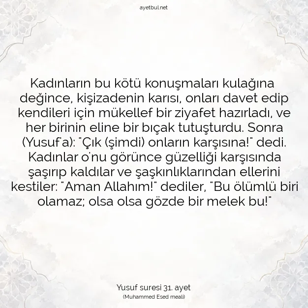 Ayetbul | Kuran Mealleri | Quran | Yusuf suresi 31. ayet