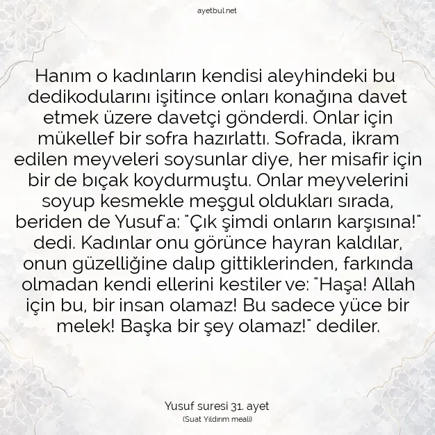Ayetbul | Kuran Mealleri | Quran | Yusuf suresi 31. ayet