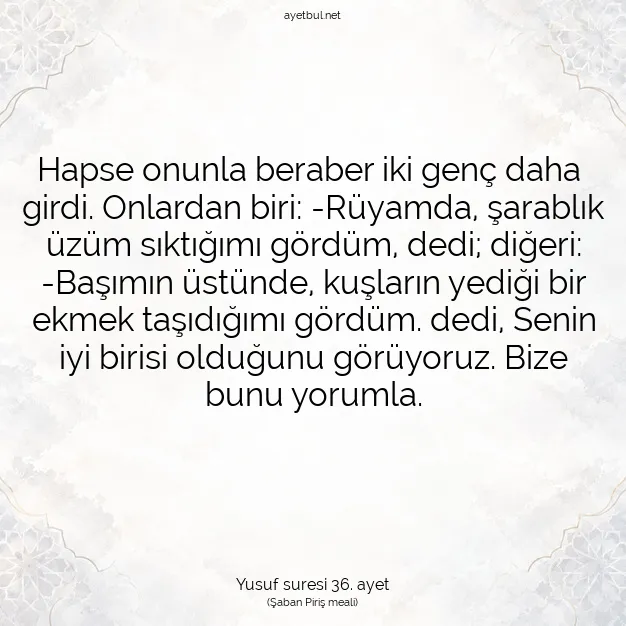 Ayetbul | Kuran Mealleri | Quran | Yusuf suresi 36. ayet
