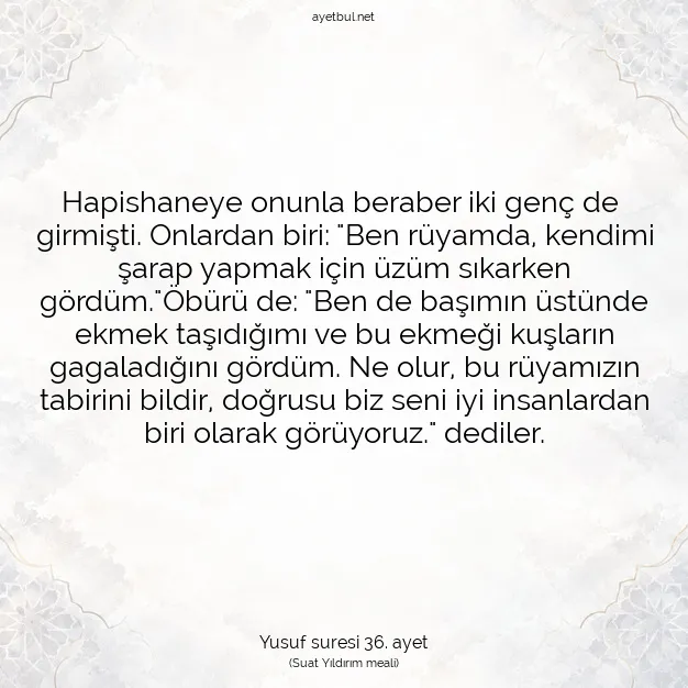 Ayetbul | Kuran Mealleri | Quran | Yusuf suresi 36. ayet