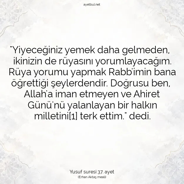 Ayetbul | Kuran Mealleri | Quran | Yusuf suresi 37. ayet