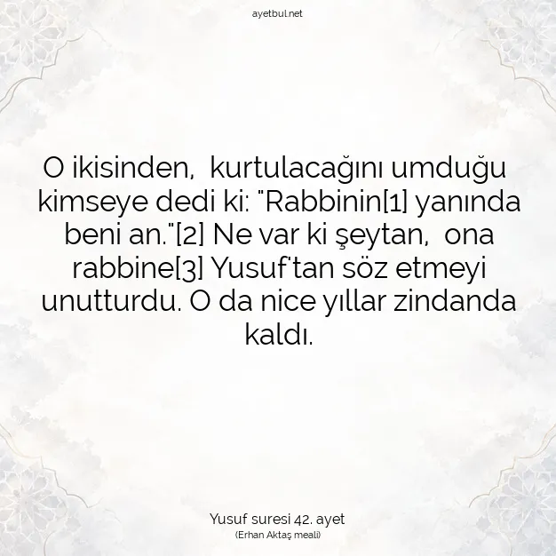 Ayetbul | Kuran Mealleri | Quran | Yusuf suresi 42. ayet