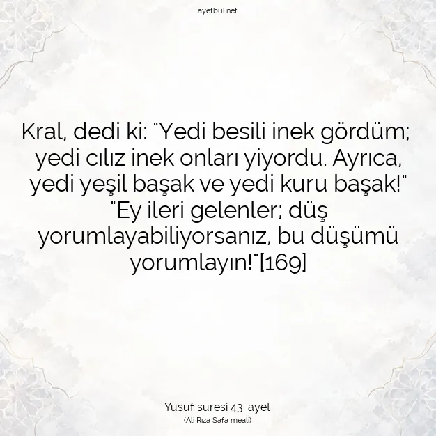 Ayetbul | Kuran Mealleri | Quran | Yusuf suresi 43. ayet