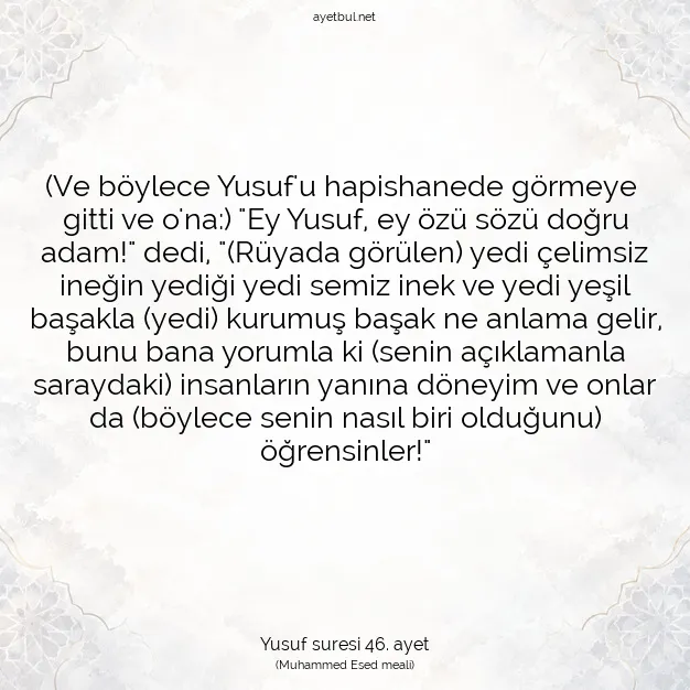 Ayetbul | Kuran Mealleri | Quran | Yusuf suresi 46. ayet