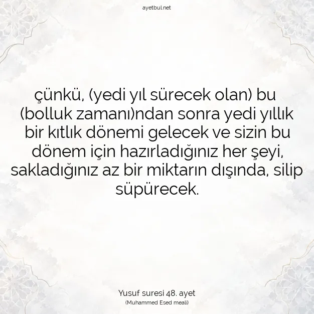 Ayetbul | Kuran Mealleri | Quran | Yusuf suresi 48. ayet