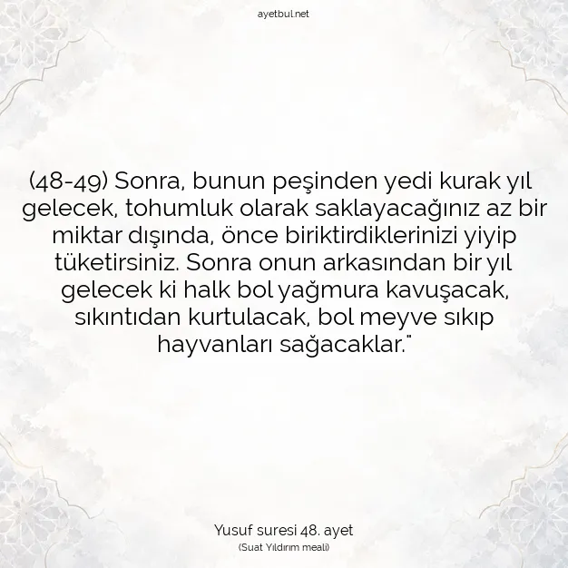Ayetbul | Kuran Mealleri | Quran | Yusuf suresi 48. ayet