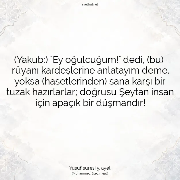 Ayetbul | Kuran Mealleri | Quran | Yusuf suresi 5. ayet
