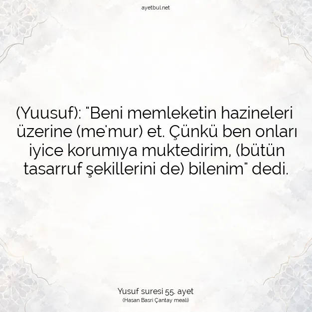 Ayetbul | Kuran Mealleri | Quran | Yusuf suresi 55. ayet