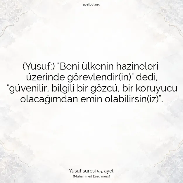 Ayetbul | Kuran Mealleri | Quran | Yusuf suresi 55. ayet