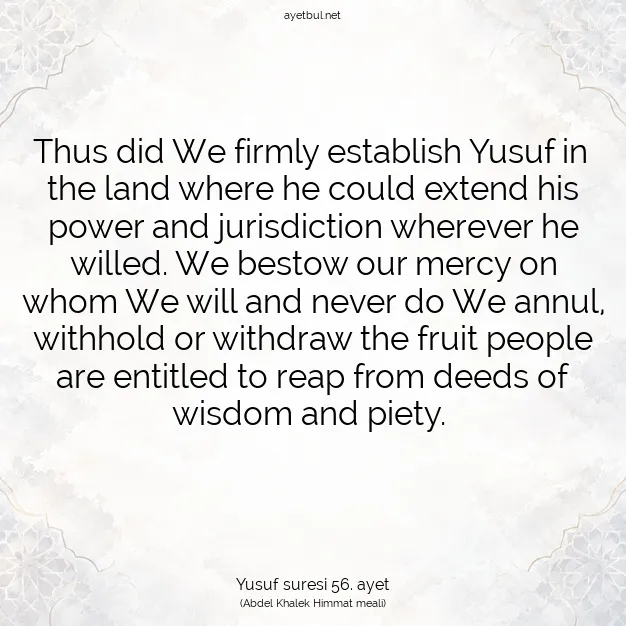 Ayetbul | Kuran Mealleri | Quran | Yusuf suresi 56. ayet