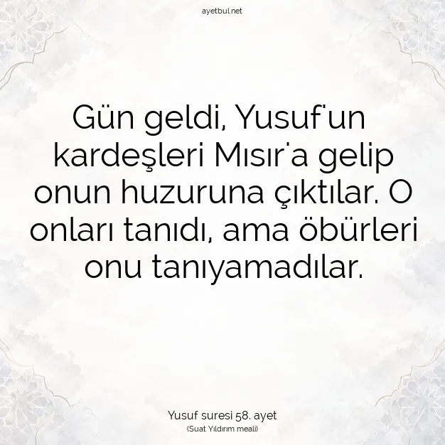 Ayetbul | Kuran Mealleri | Quran | Yusuf suresi 58. ayet