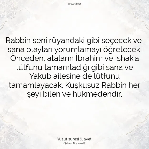 Ayetbul | Kuran Mealleri | Quran | Yusuf suresi 6. ayet