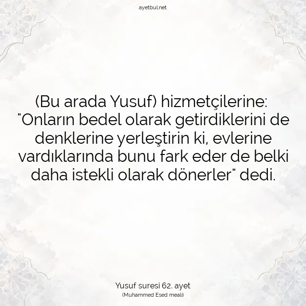 Ayetbul | Kuran Mealleri | Quran | Yusuf suresi 62. ayet