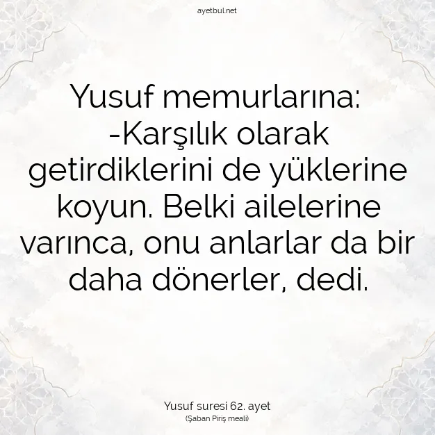 Ayetbul | Kuran Mealleri | Quran | Yusuf suresi 62. ayet