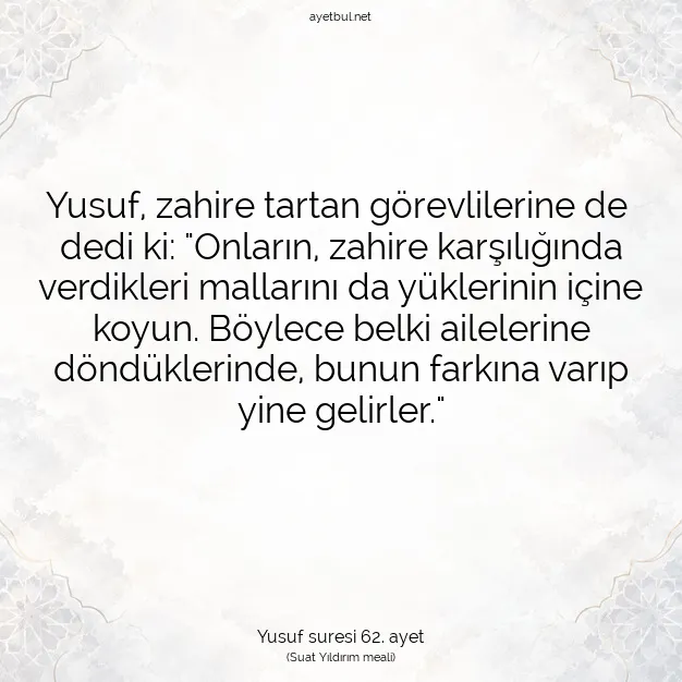 Ayetbul | Kuran Mealleri | Quran | Yusuf suresi 62. ayet