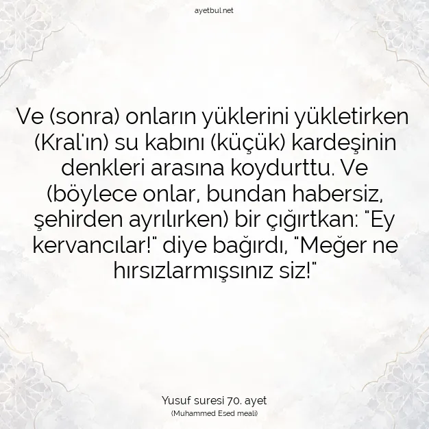 Ayetbul | Kuran Mealleri | Quran | Yusuf suresi 70. ayet