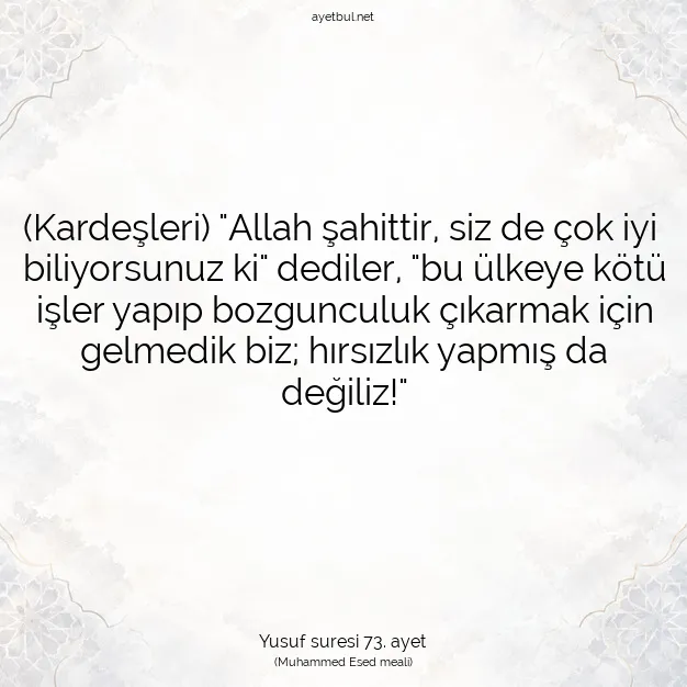 Ayetbul | Kuran Mealleri | Quran | Yusuf suresi 73. ayet
