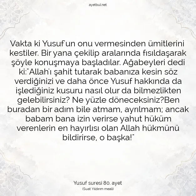 Ayetbul | Kuran Mealleri | Quran | Yusuf suresi 80. ayet