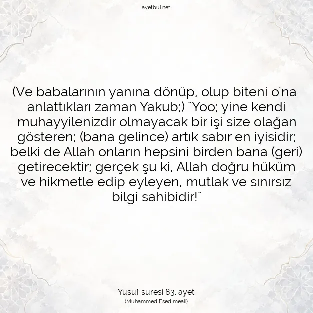 Ayetbul | Kuran Mealleri | Quran | Yusuf suresi 83. ayet