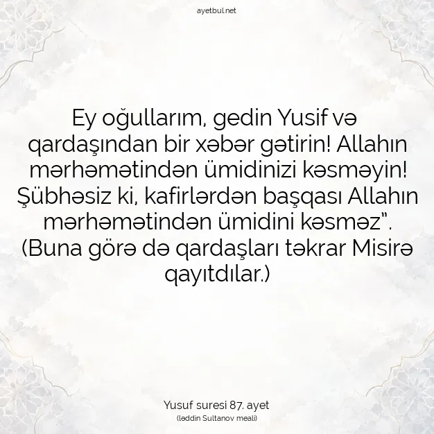 Ayetbul | Kuran Mealleri | Quran | Yusuf suresi 87. ayet