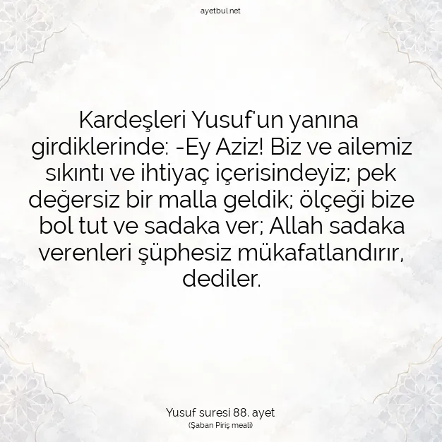 Ayetbul | Kuran Mealleri | Quran | Yusuf suresi 88. ayet