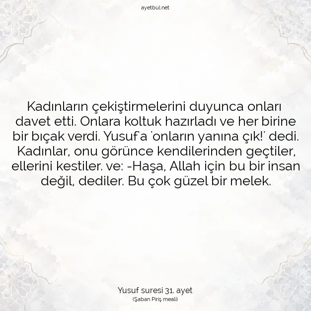 Ayetbul | Kuran Mealleri | Quran | Yusuf suresi 31. ayet