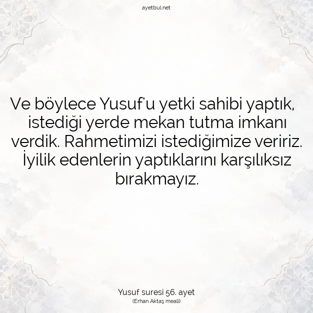 Ayetbul | Kuran Mealleri | Quran | Yusuf suresi 56. ayet