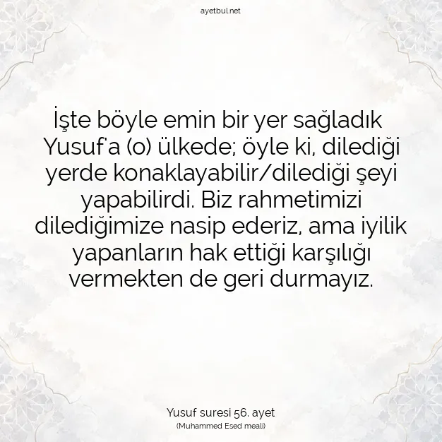 Ayetbul | Kuran Mealleri | Quran | Yusuf suresi 56. ayet