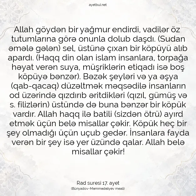 Ayetbul | Kuran Mealleri | Quran | Rad suresi 17. ayet