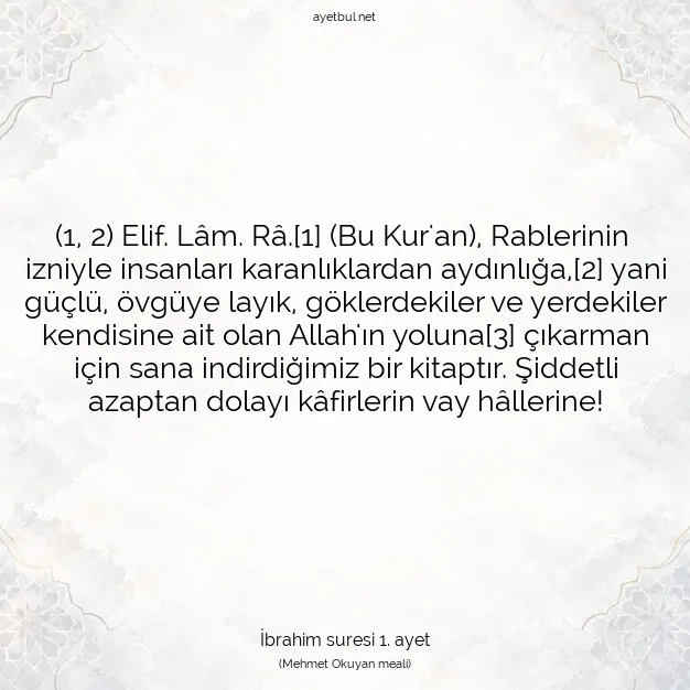 Ayetbul | Kuran Mealleri | Quran | İbrahim suresi 1. ayet