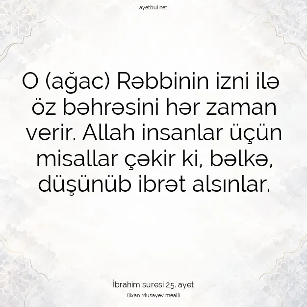 Ayetbul | Kuran Mealleri | Quran | İbrahim suresi 25. ayet