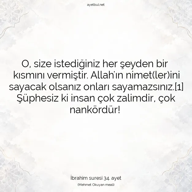 Ayetbul | Kuran Mealleri | Quran | İbrahim suresi 34. ayet