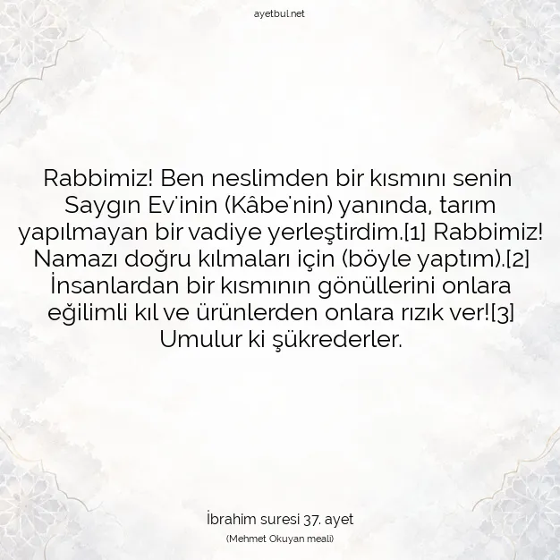 Ayetbul | Kuran Mealleri | Quran | İbrahim suresi 37. ayet
