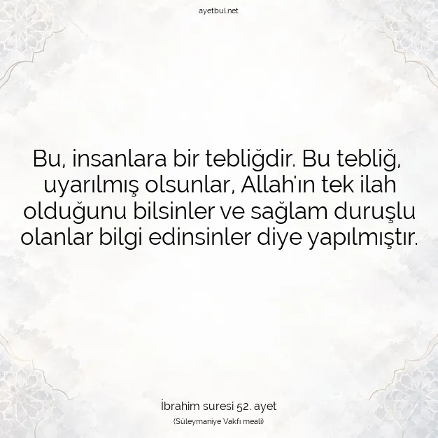 Ayetbul | Kuran Mealleri | Quran | İbrahim suresi 52. ayet