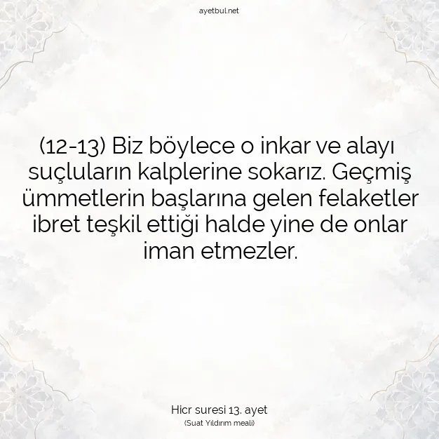 Ayetbul | Kuran Mealleri | Quran | Hicr suresi 13. ayet
