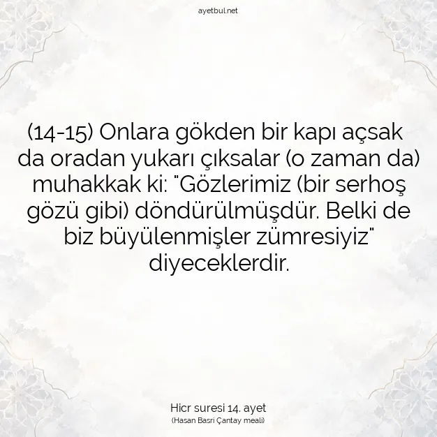 Ayetbul | Kuran Mealleri | Quran | Hicr suresi 14. ayet