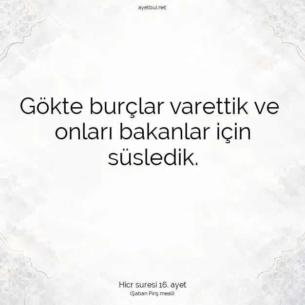 Ayetbul | Kuran Mealleri | Quran | Hicr suresi 16. ayet