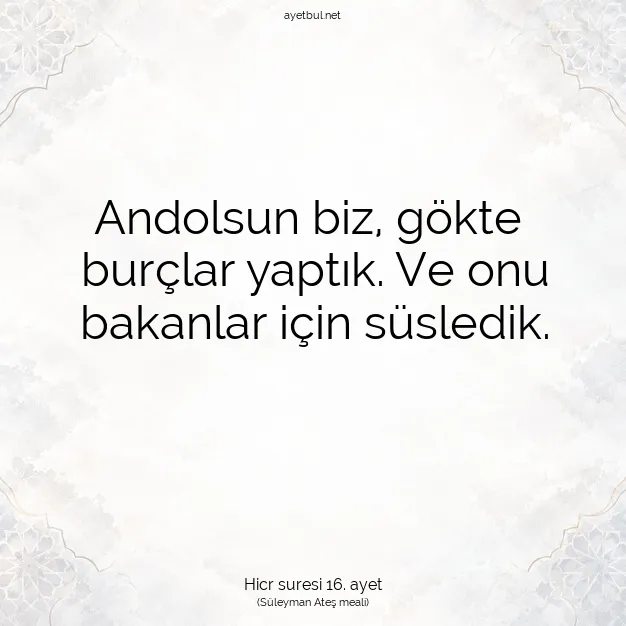 Ayetbul | Kuran Mealleri | Quran | Hicr suresi 16. ayet