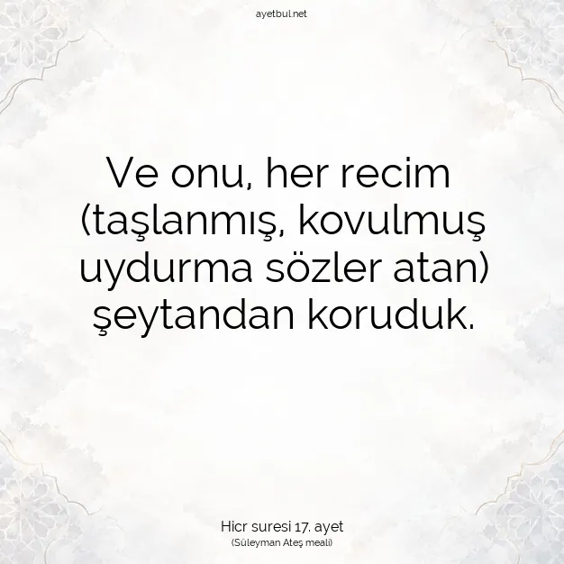 Ayetbul | Kuran Mealleri | Quran | Hicr suresi 17. ayet