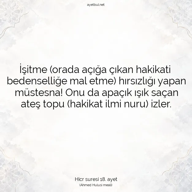 Ayetbul | Kuran Mealleri | Quran | Hicr suresi 18. ayet